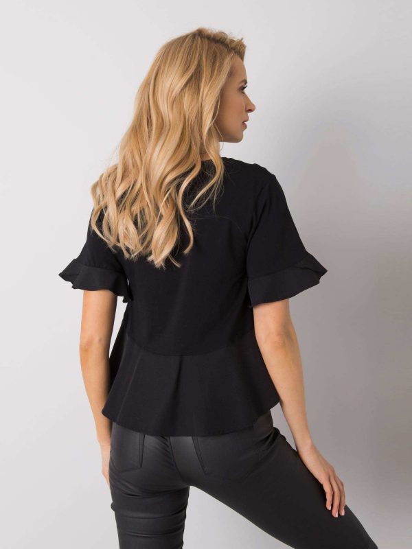 Black blouse with ruffles Jessica RUE PARIS