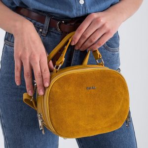 Mustard Leather Messenger Bag with Suede