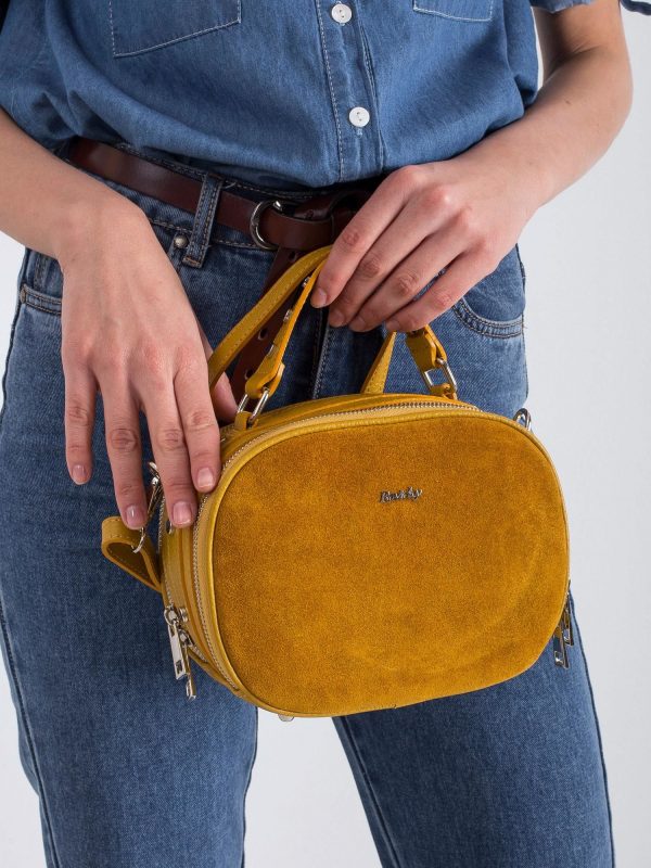 Mustard Leather Messenger Bag with Suede