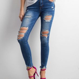 Blue women's jeans destroyed