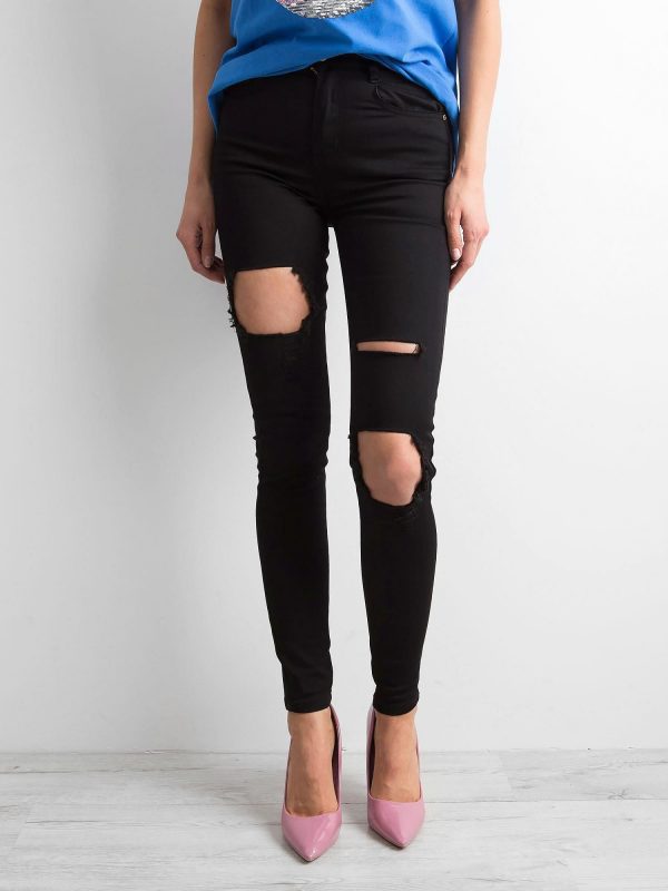 Black women's skinny pants with holes