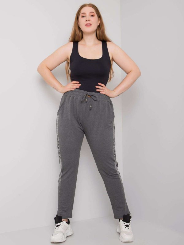 Dark Grey Plus Size Melange Sweatpants with Aelis Applique