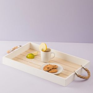 White tray with decorative handles