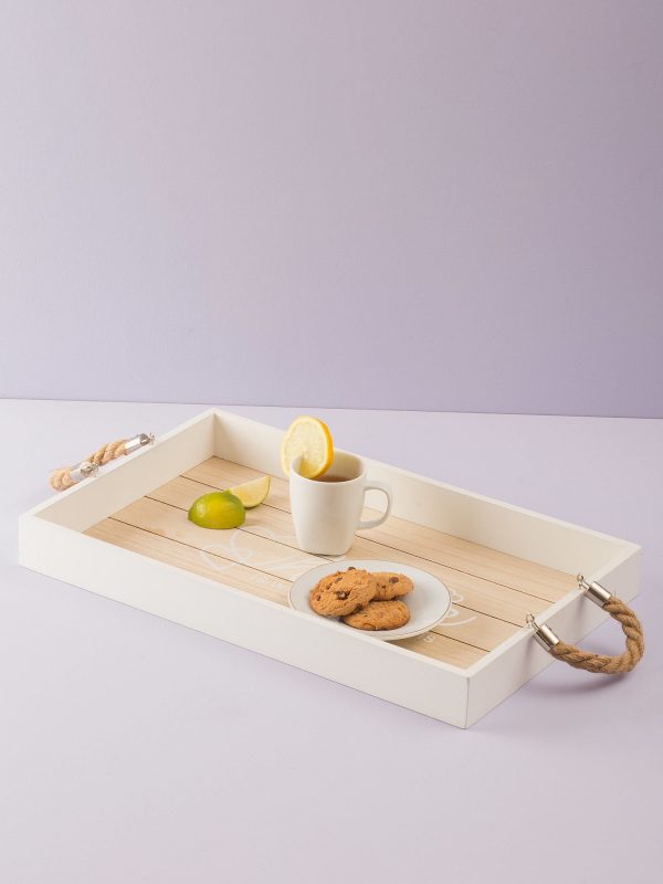 White tray with decorative handles