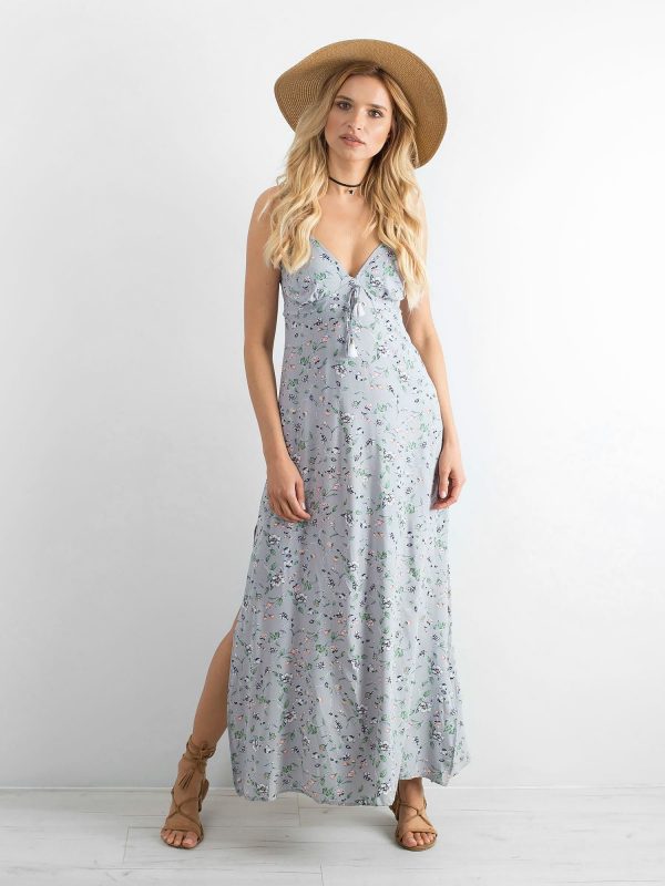 BY O LA LA Grey floral long dress