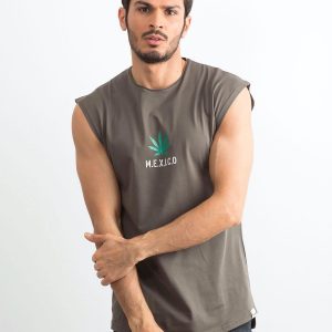 Khaki T-shirt for men with print