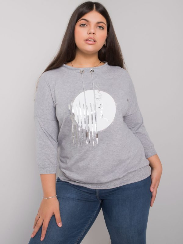 Grey melange plus size blouse with Bella applique