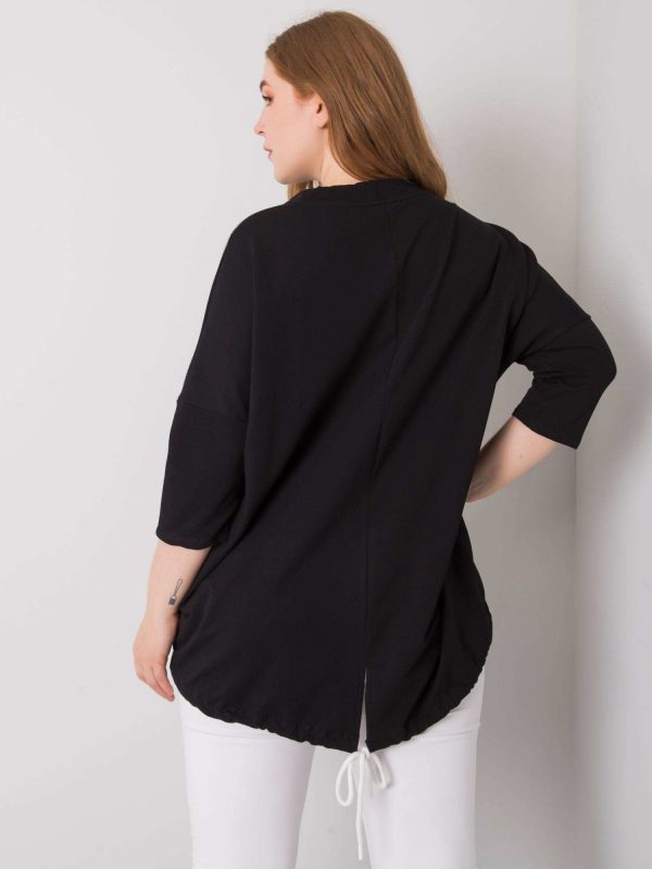 Black plus size blouse with Ornella rhinestones