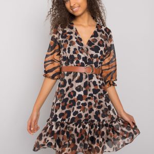 Brown and Black Beckley Ruffle Dress