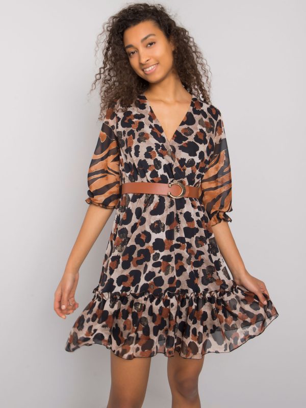 Brown and Black Beckley Ruffle Dress