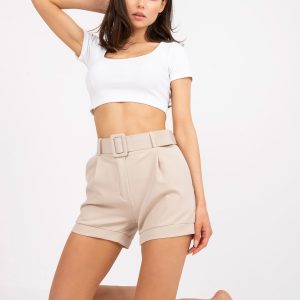 Beige elegant women's shorts with pockets