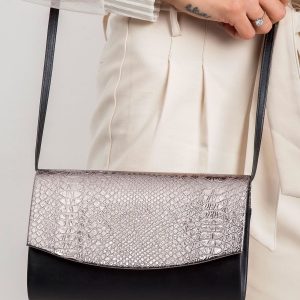 Black and silver eco leather clutch bag