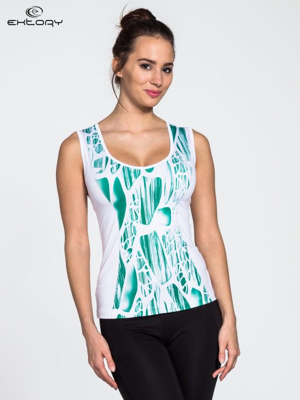 White sports top with green print