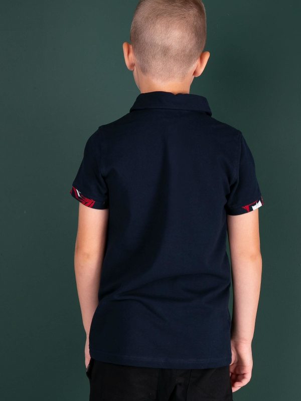 TOMMY LIFE Navy blue polo shirt for boy with print