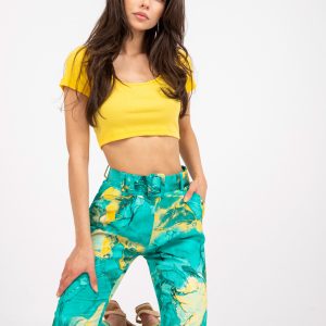 Turquoise fabric trousers with belt