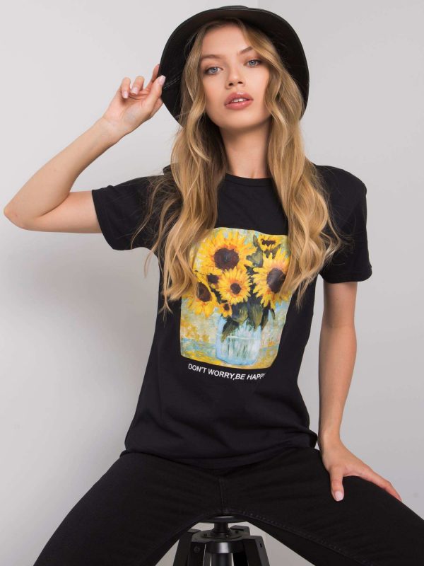 Black T-shirt with print by Maurice