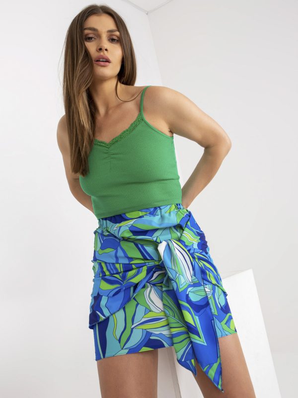 Blue-green mini pencil skirt with binding RUE PARIS