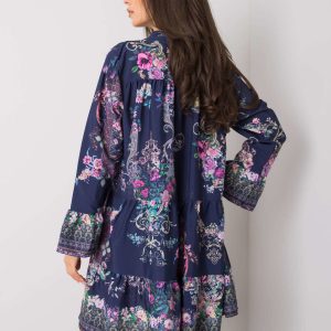 Navy blue patterned dress with flounce Everlee