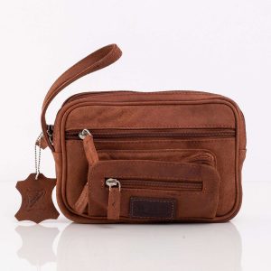 Brown leather sachet for men