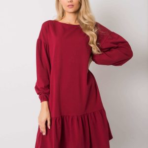 Burgundy dress with flounce Shadia