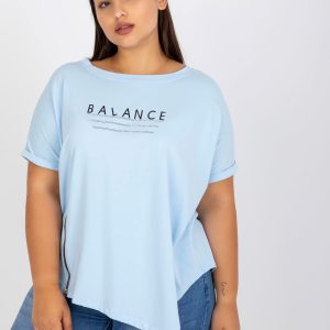 Light Blue Loose Plus Size Cotton T-Shirt