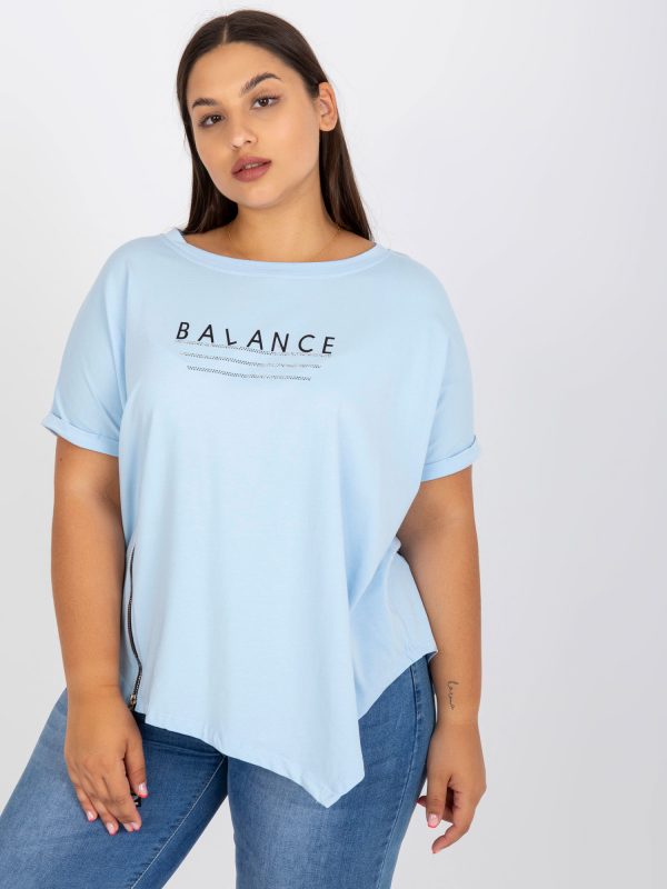 Light Blue Loose Plus Size Cotton T-Shirt