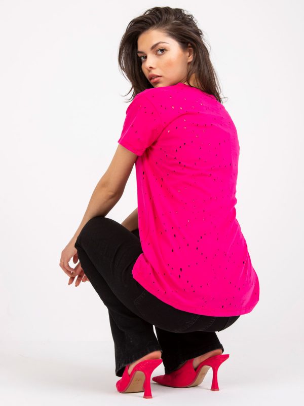 Fuchsia loose V-neck t-shirt