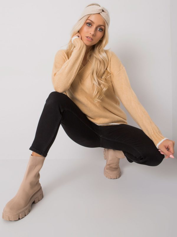 Camel V-neck sweater Girona RUE PARIS