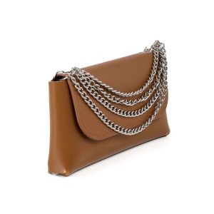 Camel handbag with decorative chains