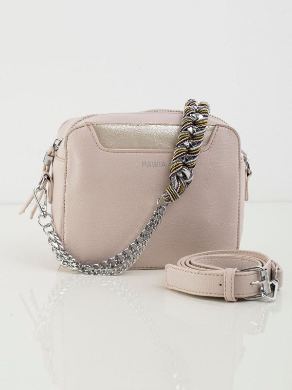 Light pink eco-leather handbag with decorative handle