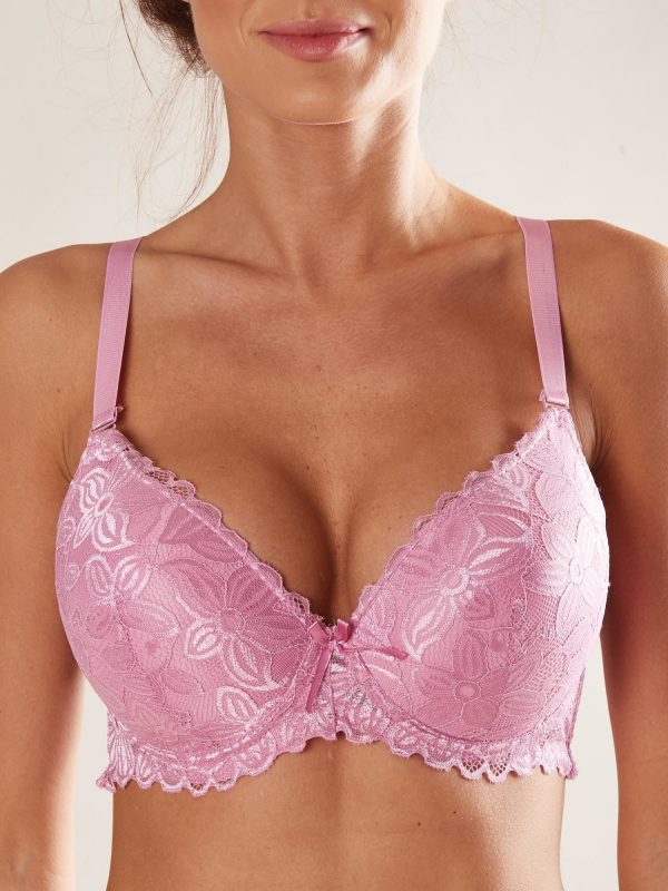 Pink Padded Bra with Lace