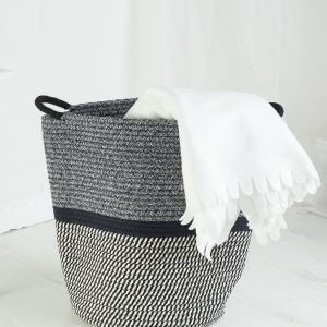 Navy blue and white braided basket