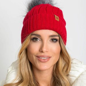 Red winter hat with pompom