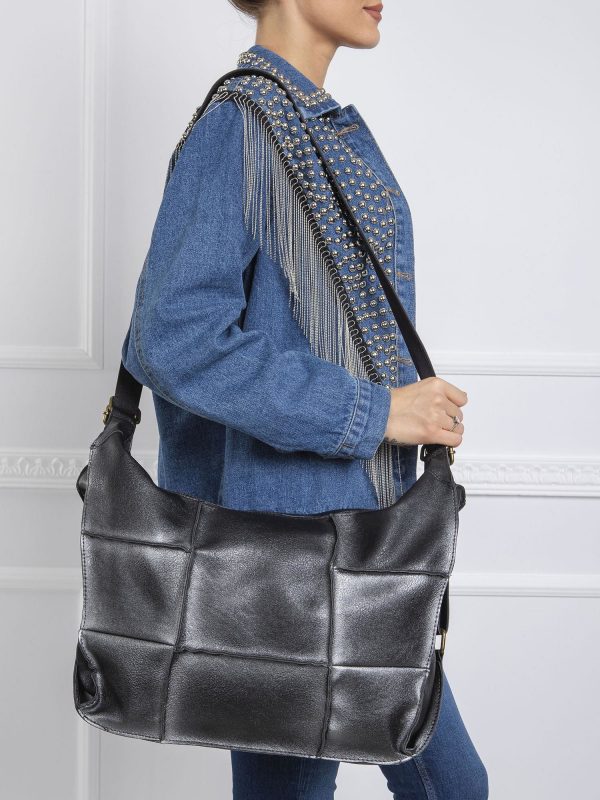 Black and silver longitudinal bag