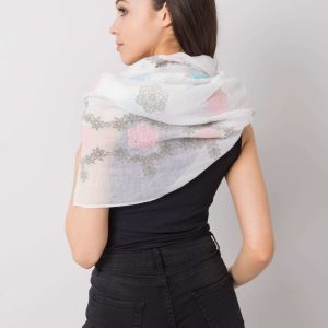 White scarf with colorful print