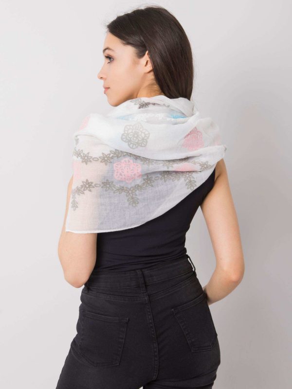 White scarf with colorful print