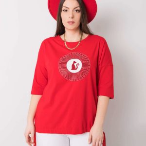 Red plus size blouse with Kitty applique