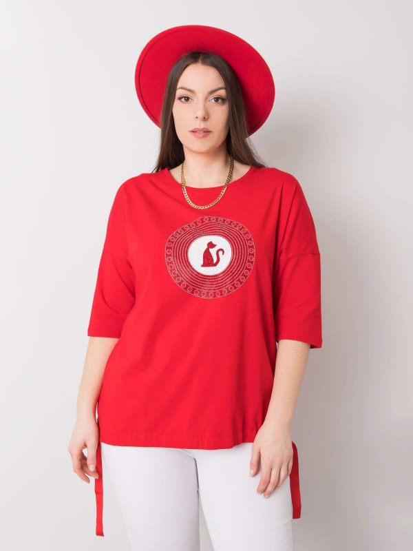 Red plus size blouse with Kitty applique