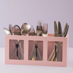 Pink oblong cutlery container