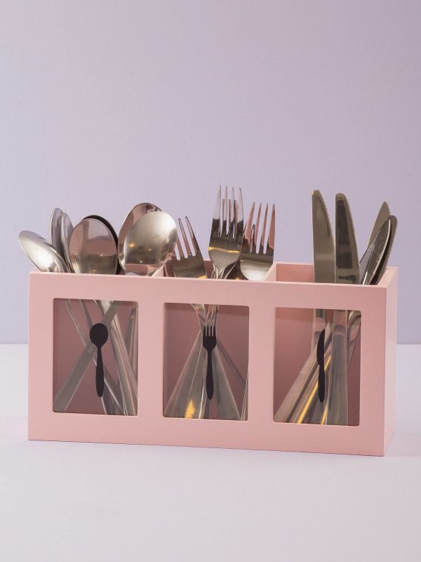 Pink oblong cutlery container