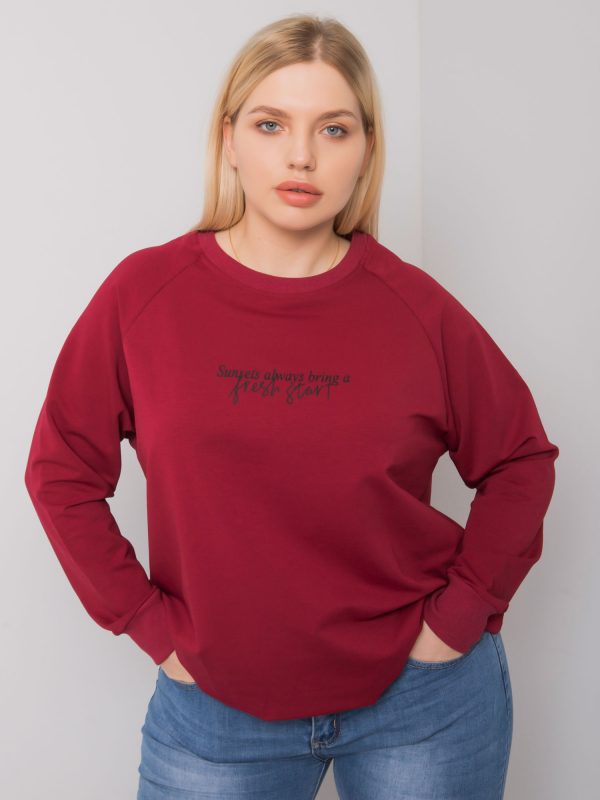 Burgundy plus size sweatshirt with Marlow inscription