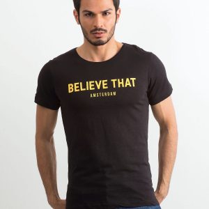 Men's Black Cotton T-Shirt with Lettering