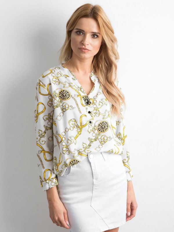 White Patterned Shirt Blouse