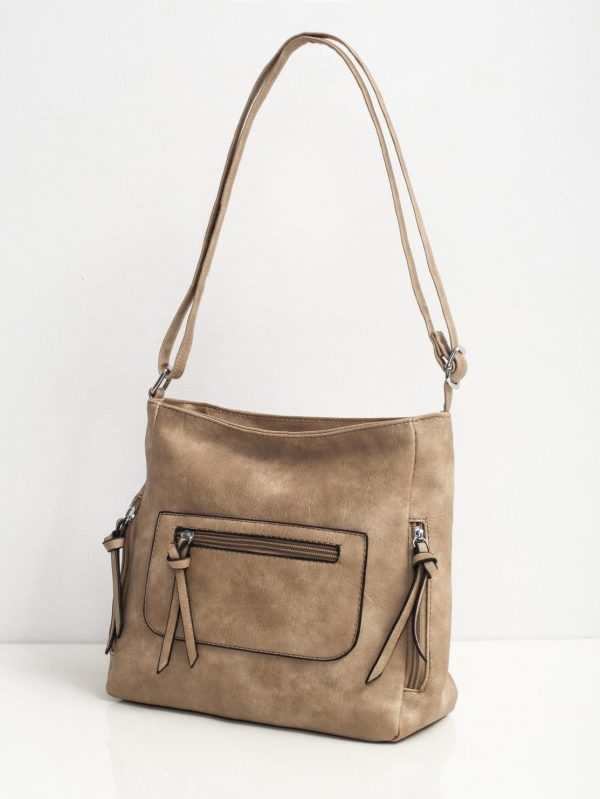 Dark beige handbag with long strap