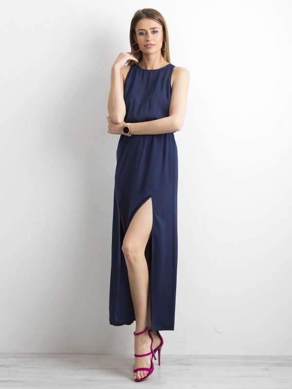 Navy blue maxi dress with slits