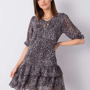 Grey dress with prints Antonella RUE PARIS