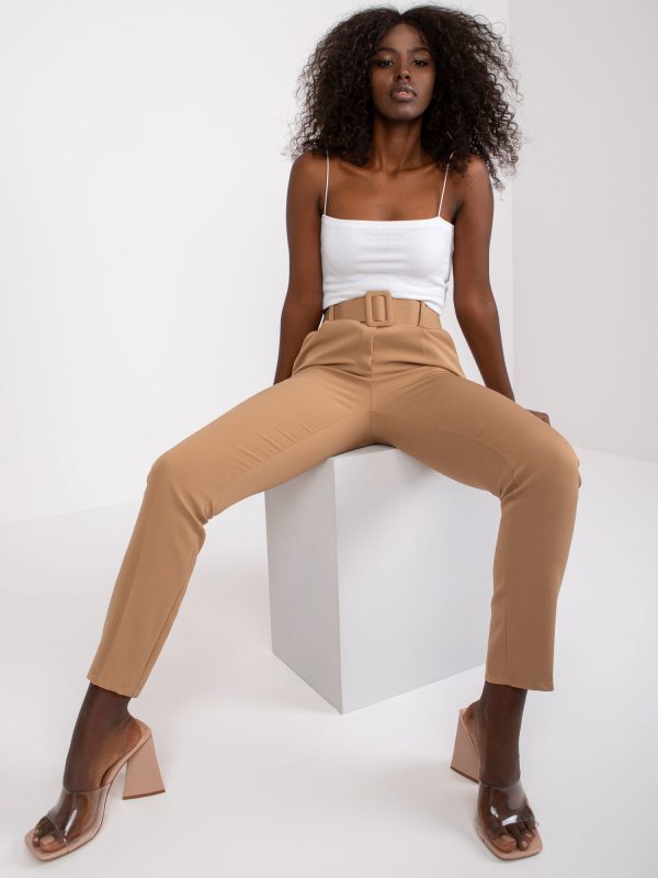 Dark beige trousers with belt Giulia