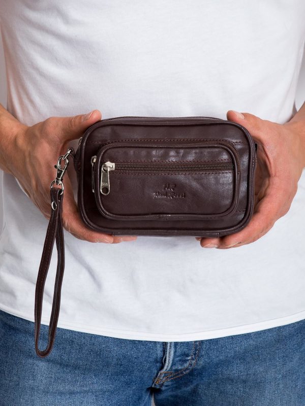 Brown leather sachet for men