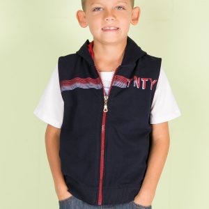 Navy Blue Hooded Kid Sweatshirt Vest