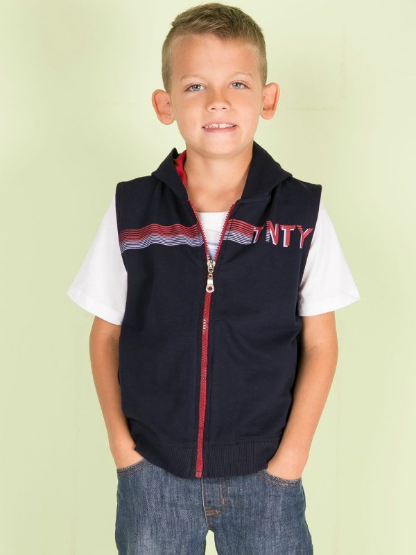 Navy Blue Hooded Kid Sweatshirt Vest